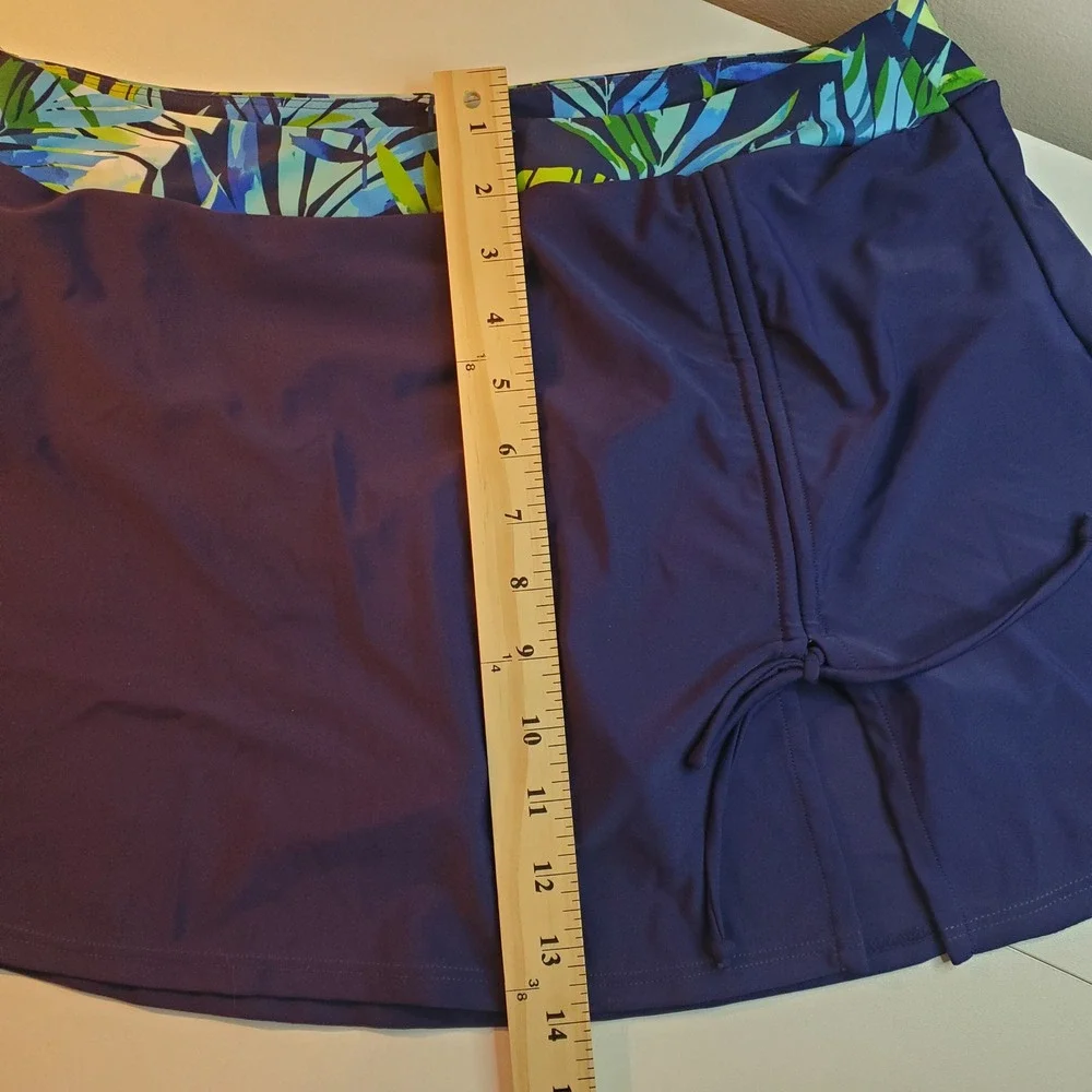 Yonique Tropical Palm Tankini Set Blue Green Swim Skirt Two Piece NWT